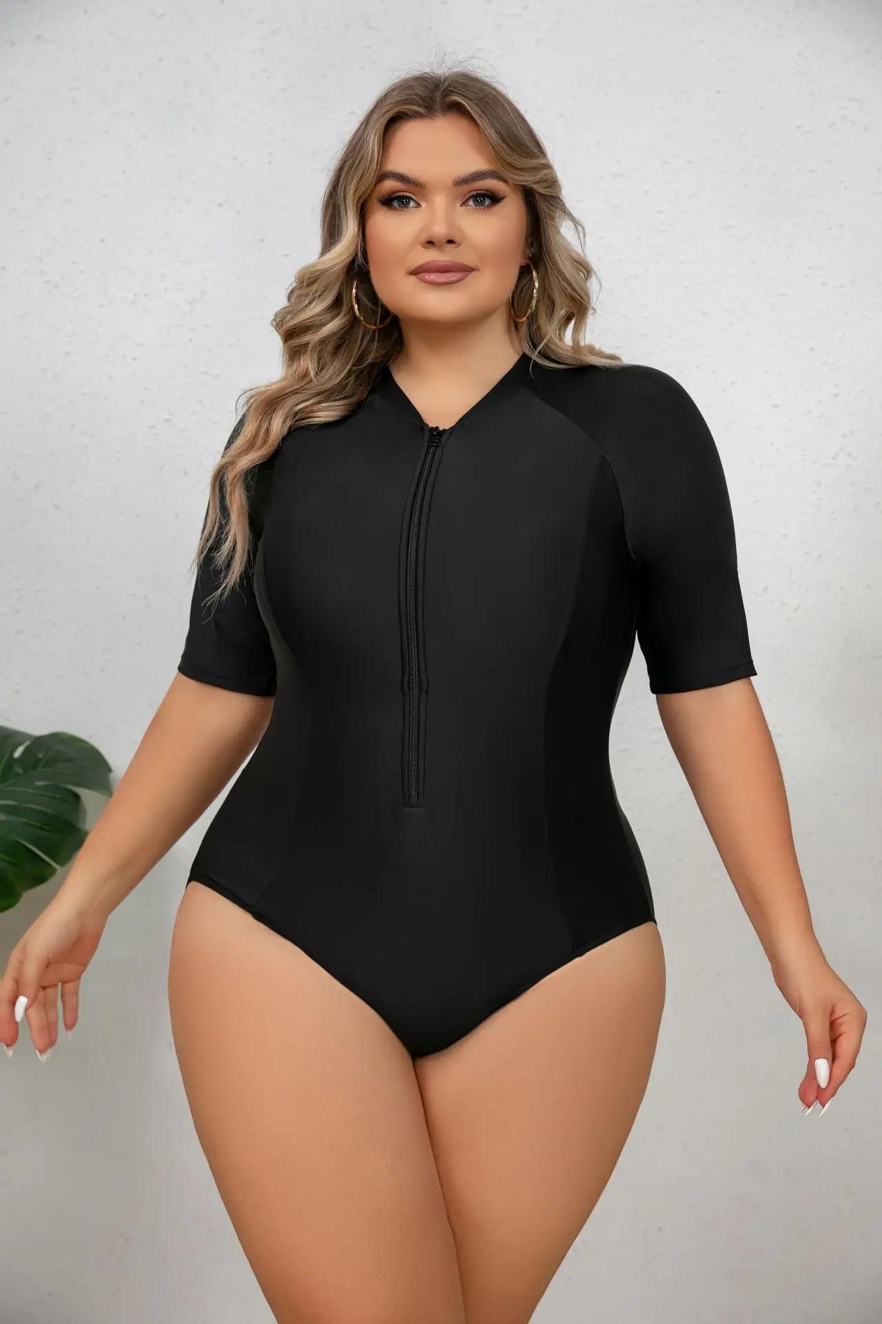 Maillot de bain de surf à manches courtes une pièce maillot de bain pour femmes grande taille Bikini