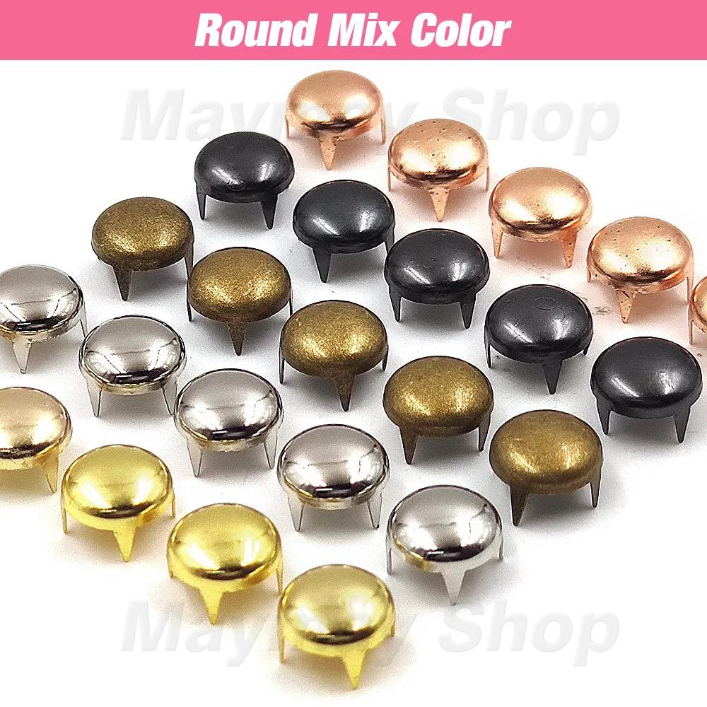 100 pièces 6-12mm métal 4 griffes Rivets carré/rond pointes goujons pyramide Rivets pour vêtements c