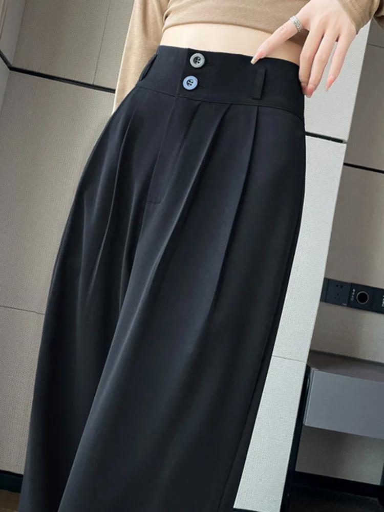 Pantalon à jambes larges pour femmes, élégant, Style coréen, taille haute, Baggy noir, bureau, mode