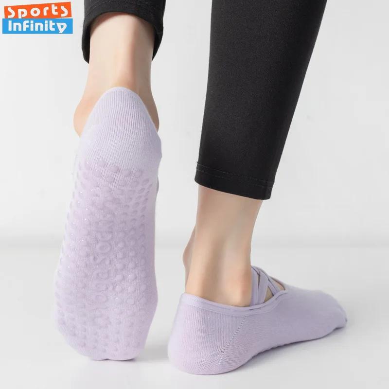 Chaussettes yoga femmes bretelles croisées dos nu - Antidérapantes professionnelles Pilates et ballet