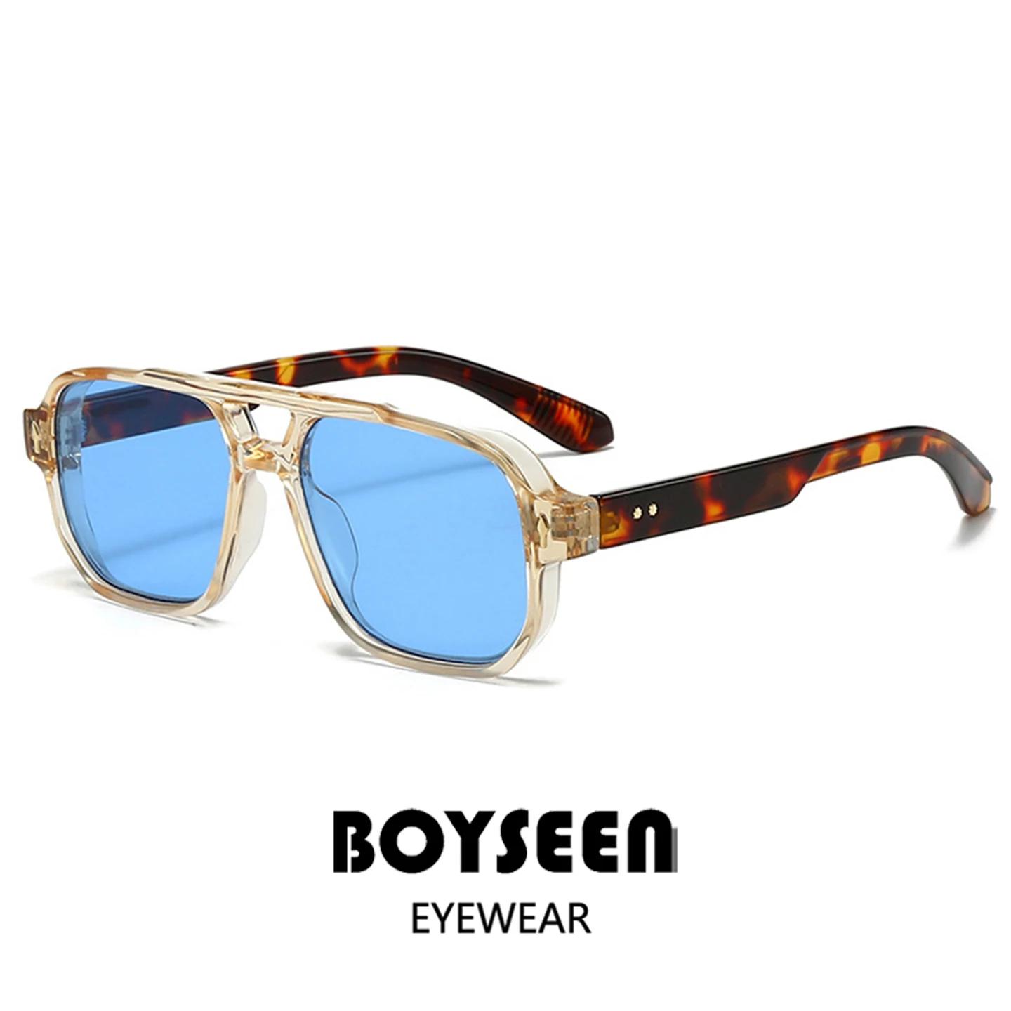 BOYSEEN Lunettes de soleil carrées en écaille de tortue pour hommes Style Preppy Lunettes à monture