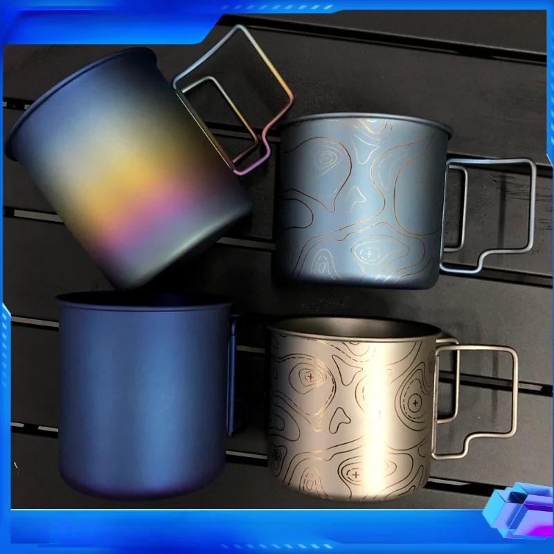 Tasse à eau portable en titane pur avec poignée pliante, tasse de pique-nique, tasse à thé en océan,
