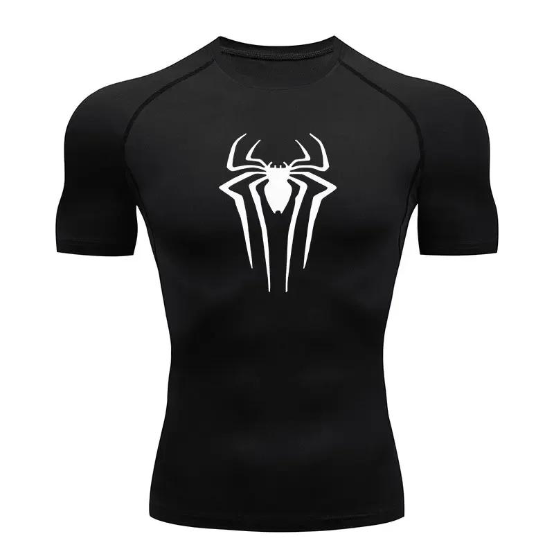 T-shirt compression fitness Y2K spider print 2024 - Haut musclé homme sport été serré