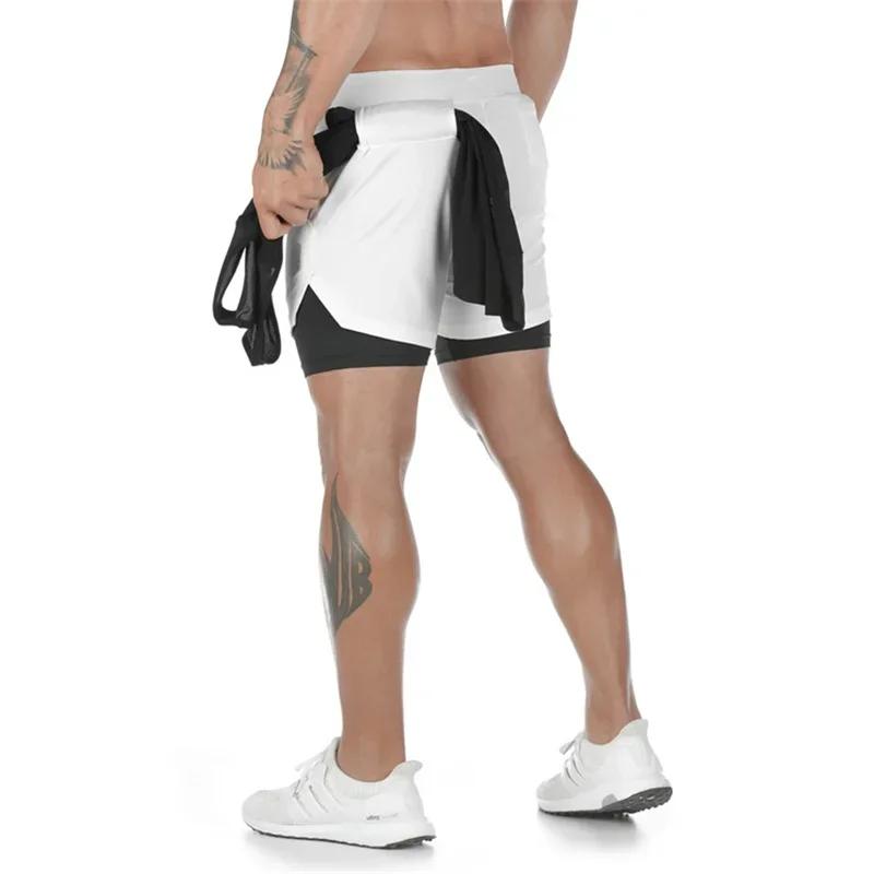 Short de Fitness Double couche pour hommes, short de sport 2 en 1, séchage rapide, entraînement, Jog
