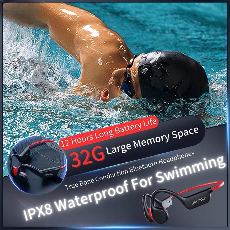 POLVCDG – casque à conduction osseuse X7 IPX8, 32 go de mémoire, Bluetooth 5.3, sans fil, avec micro
