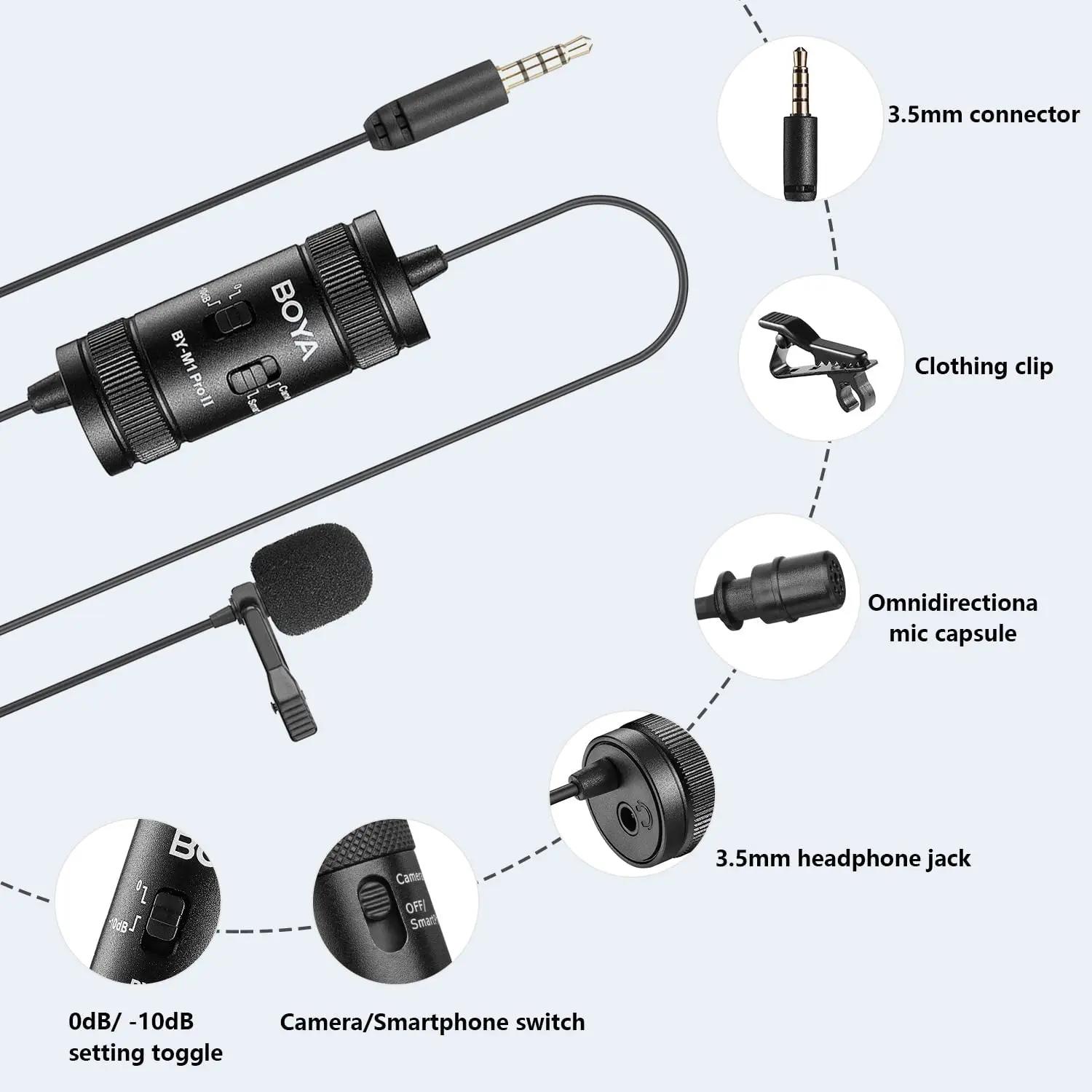 BOYA BY-M1 PRO II 3.5mm Lavalier Revers Microphone pour Téléphone Portable PC Ordinateur Portable Ca
