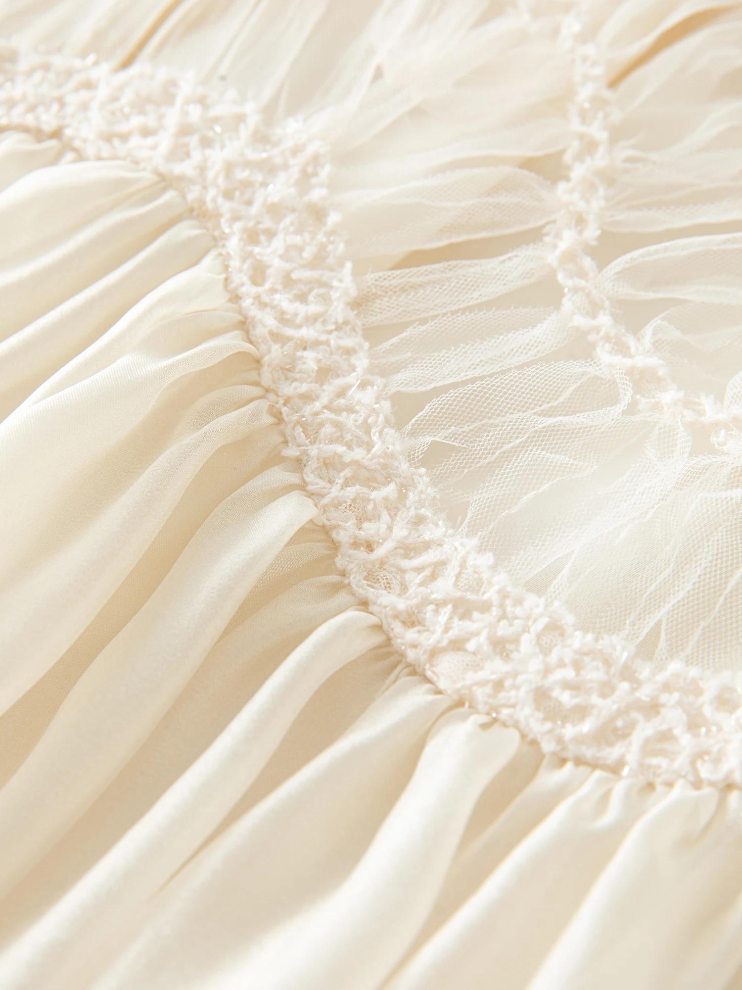 FSLE 2025 été femmes maille broderie robe évider épissage bulle manches taille cravate Y2K à la mode