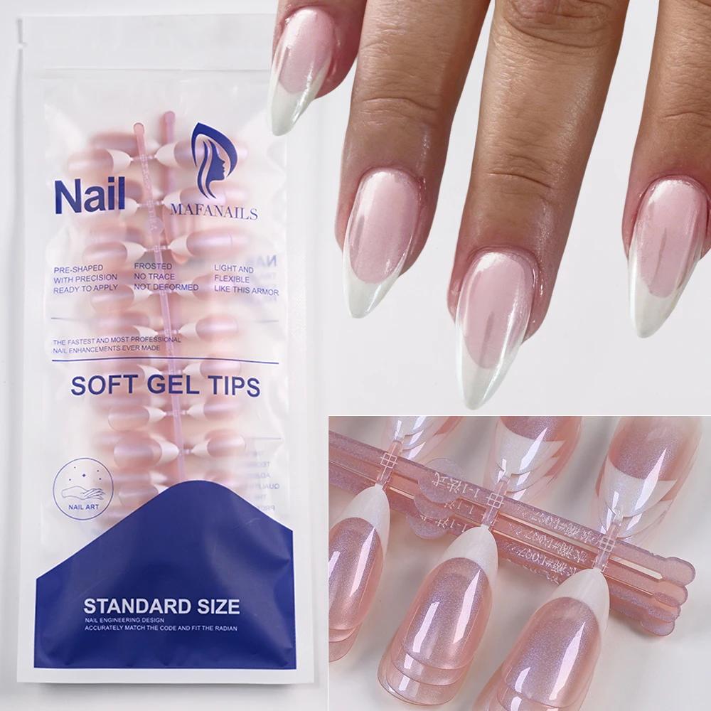 120 pièces français nacré faux ongles court amande couverture complète presse sur ongles blanc bord
