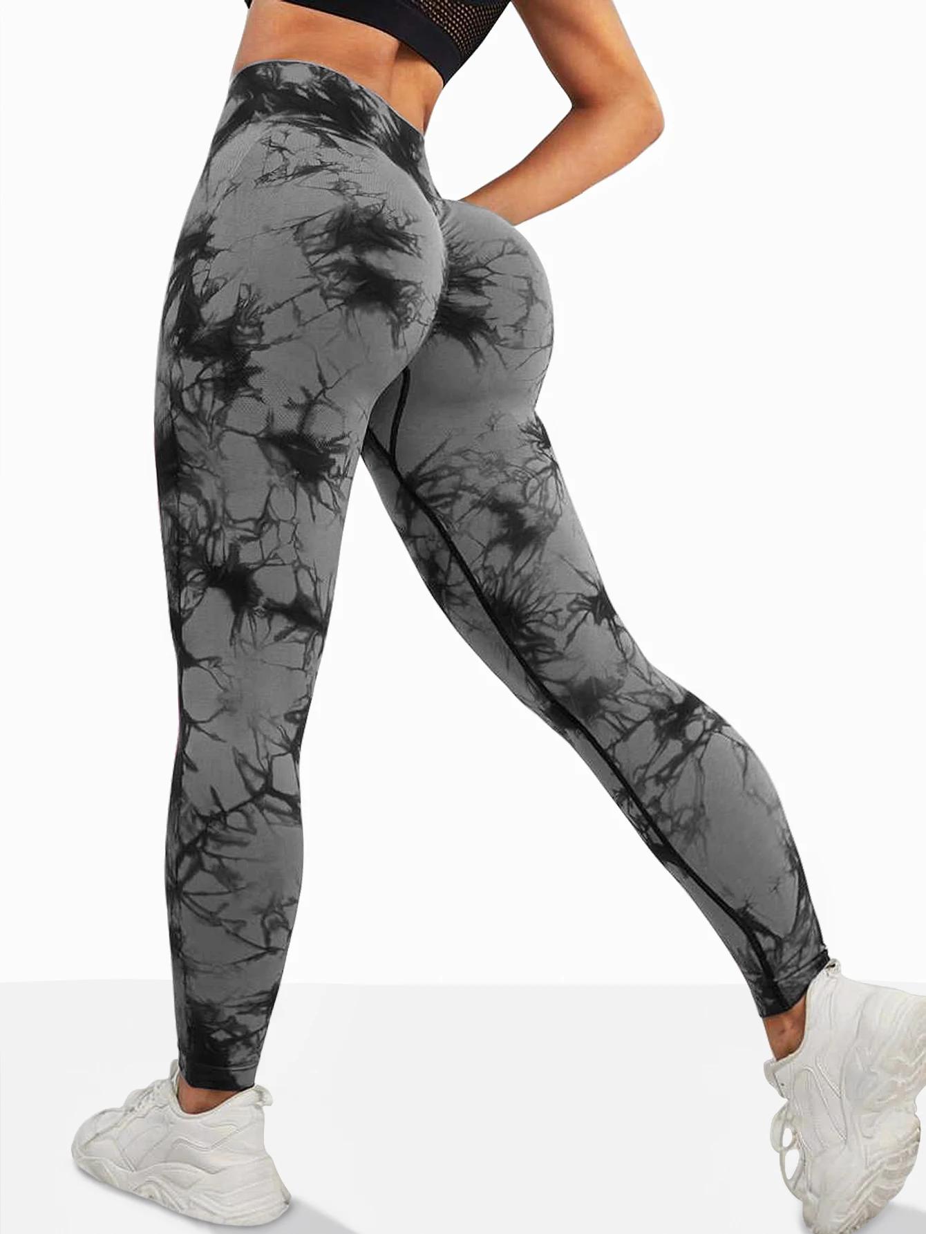 Pantalon de Yoga sans couture pour femmes, teinture par nouage, taille haute, doux et confortable, v