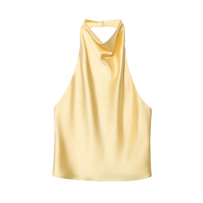 MUJER 2025 haut à licou pour femmes noir Satin dos nu haut femme rose été plage haut femme épaules n