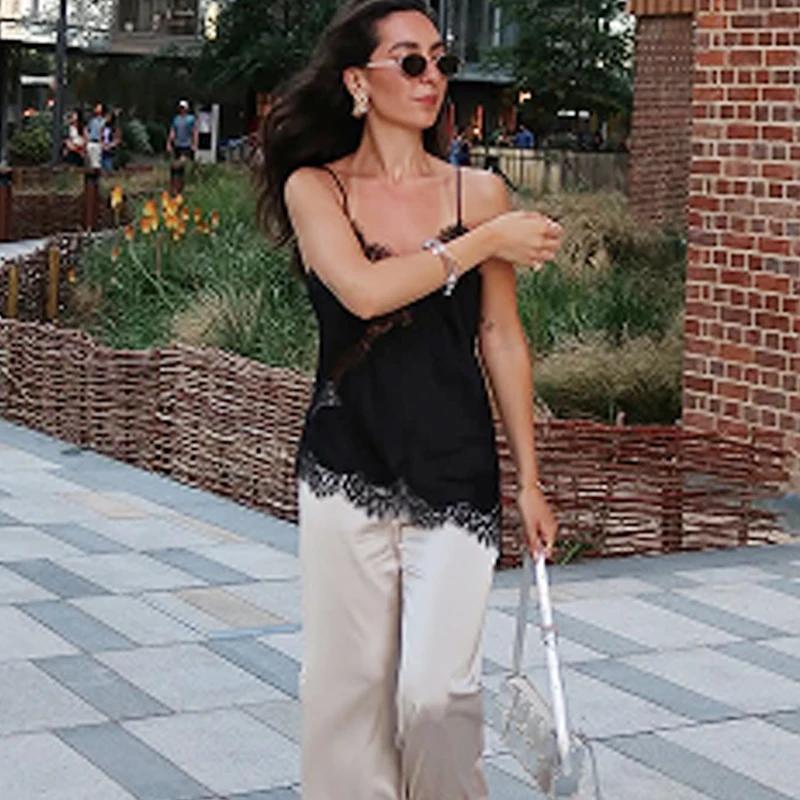 HXAO dentelle haut asymétrique femmes réservoirs & Camis été 2025 noir Slip haut sans manches dames