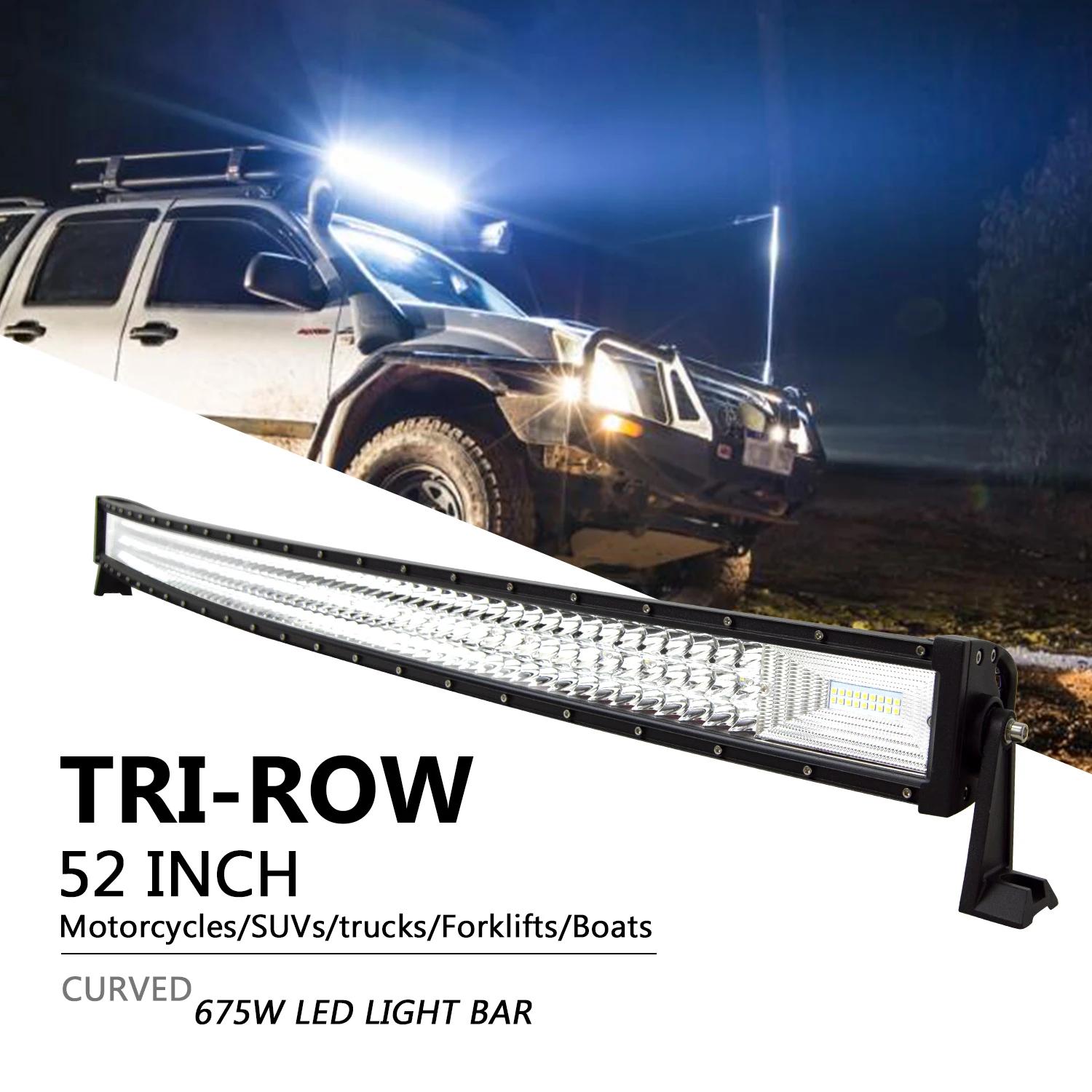 Barre lumineuse Led incurvée/droite 22 32 42 52 pouces 675W 540W, feux de conduite 7D 3 rangées, cam