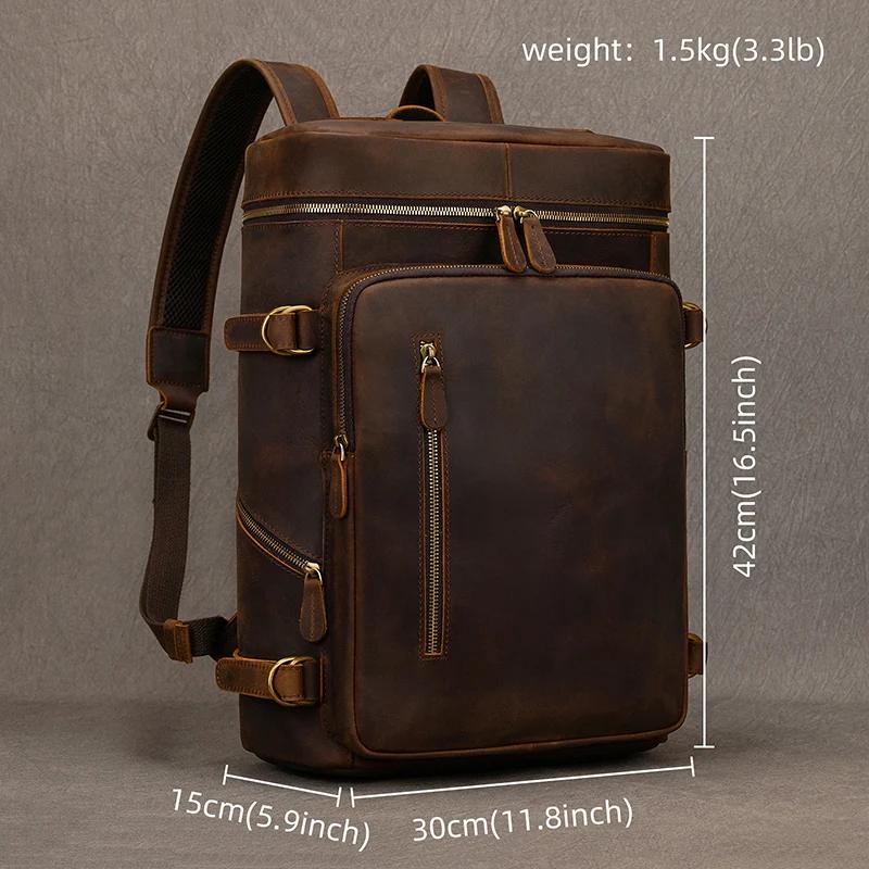 Sac à dos vintage en cuir véritable pour hommes, sac de voyage de grande capacité, sac d'école en cu