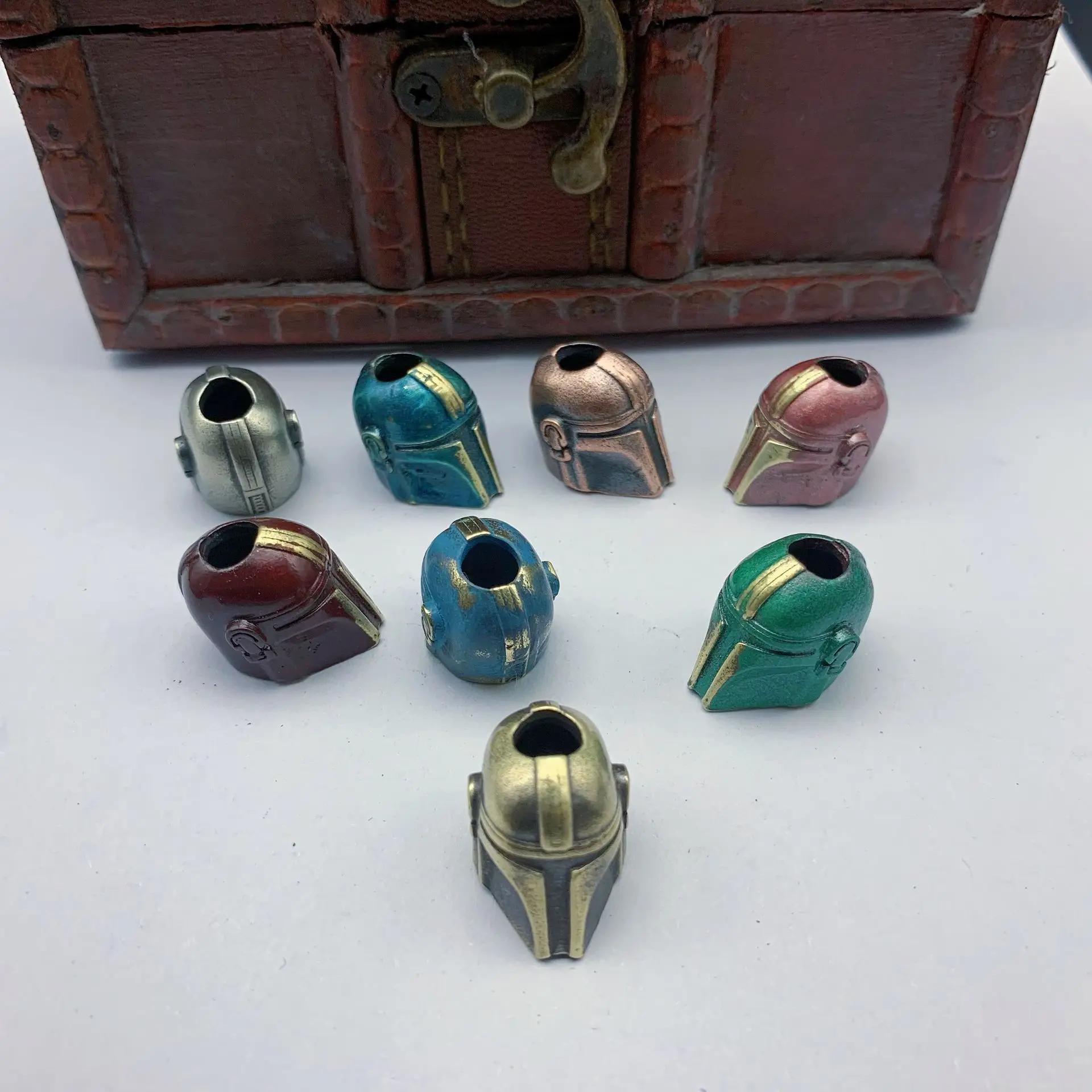 Casque Alien couteau pliant perle paracorde tissé lanière porte-clés pendentifs en laiton bricolage