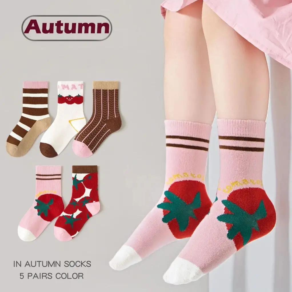 5 paires de chaussettes de printemps pour filles, chaussettes mignonnes en coton de classe A, chauss