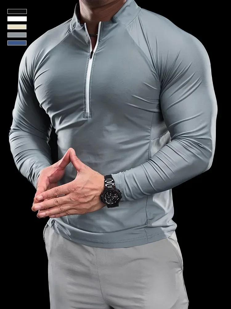 T-shirt sport homme fitness course entraînement col rond séchage rapide respirant manches longues automne 2024