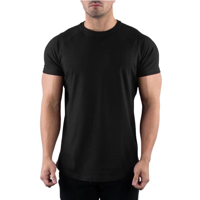 T-shirt de gymnastique en coton pour hommes, vêtements de Fitness d'été, col rond, manches courtes,