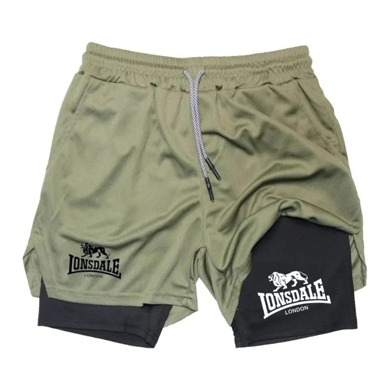 Short de course imprimé 2 en 1 pour hommes, short de Compression d'entraînement de gymnastique avec