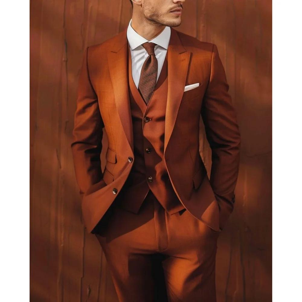 Élégant solide hommes costumes 3 pièces simple boutonnage pic revers smoking marié fête de mariage C