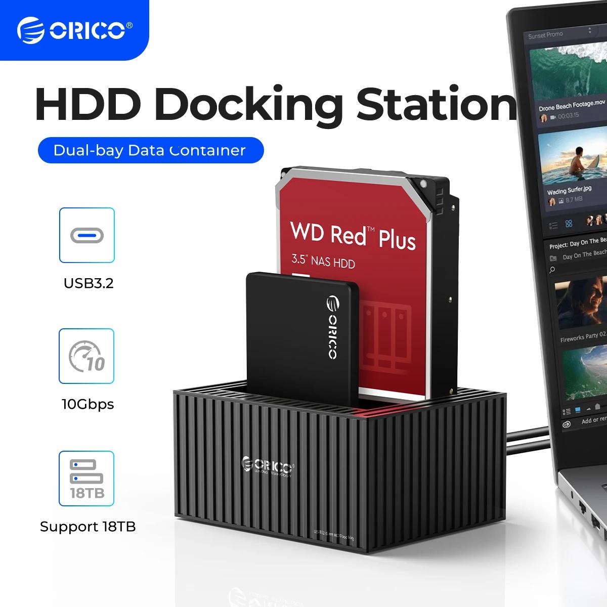 ORICO-Station d'accueil pour disque dur 3.5/2.5 ", Type-C, 5Gbps, pour HDD/SSD, avec alimentation 12