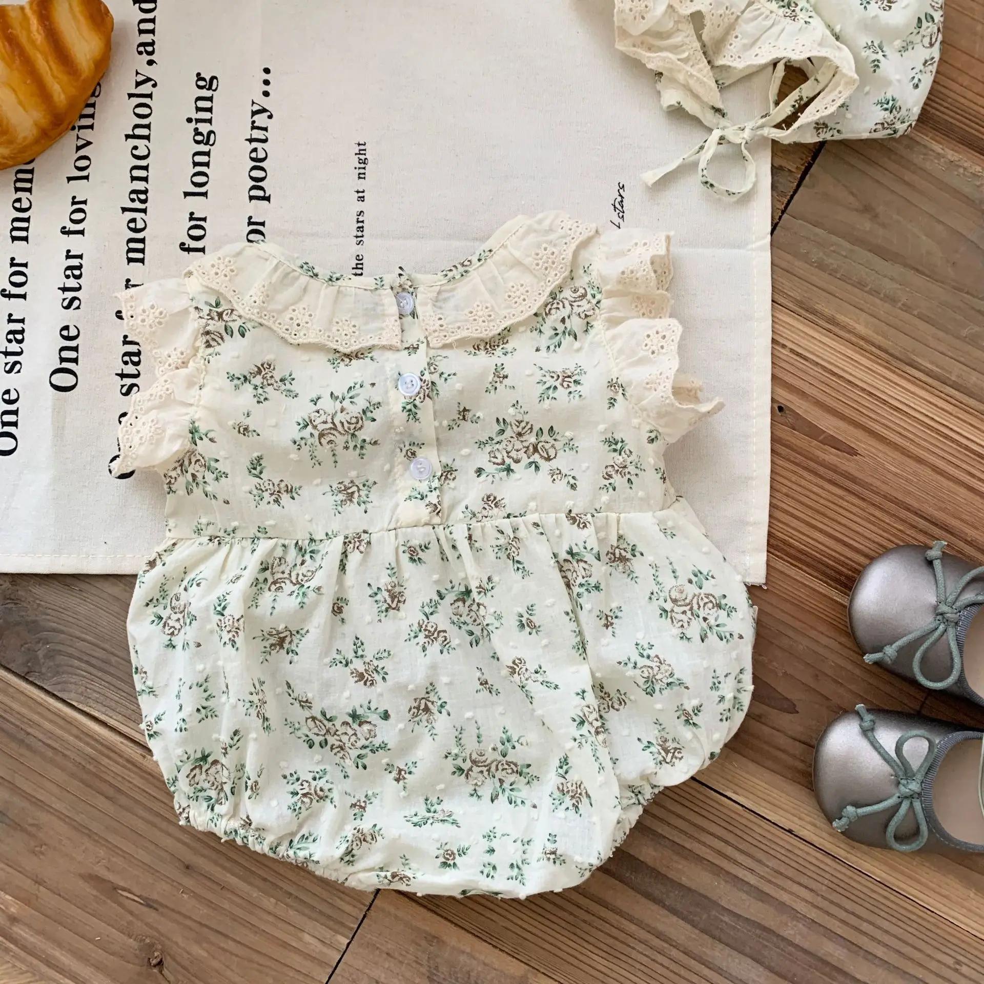 Nouveau dans: body à manches volantes froncées à fleurs mignonnes pour nouveau-nés filles 98% coton