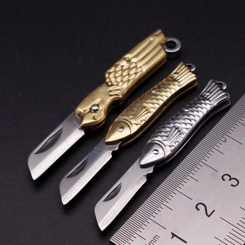 Mini couteau de poche, porte-clés en laiton, pendentif en acier inoxydable, couperet, lame, outil d'