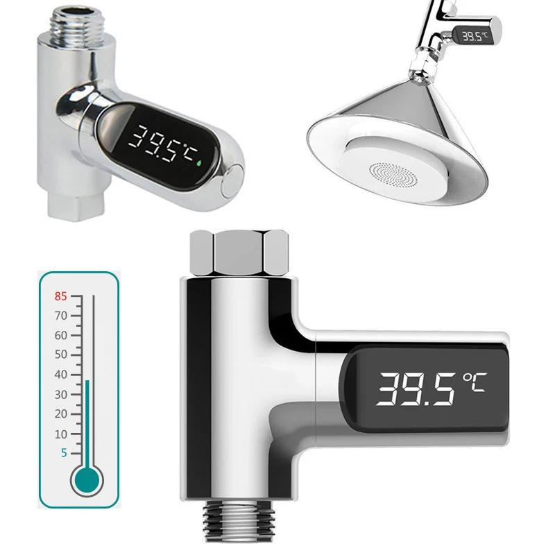 Thermomètre de douche d'eau domestique à affichage LED 5-85 ℃ Thermomètre à eau auto-alimenté à dé