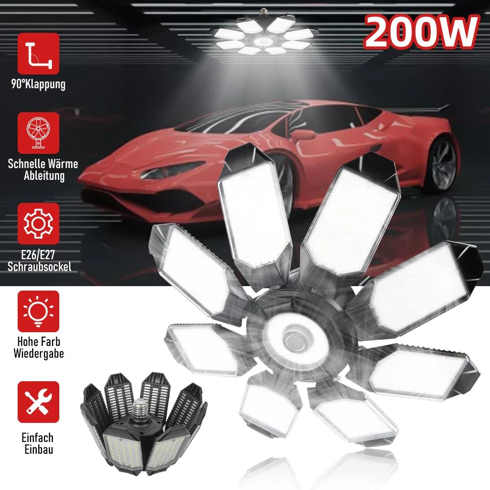 Plafonnier LED pliable avec 10 panneaux réglables, lampe de garage, luminaire industriel, atelier, E