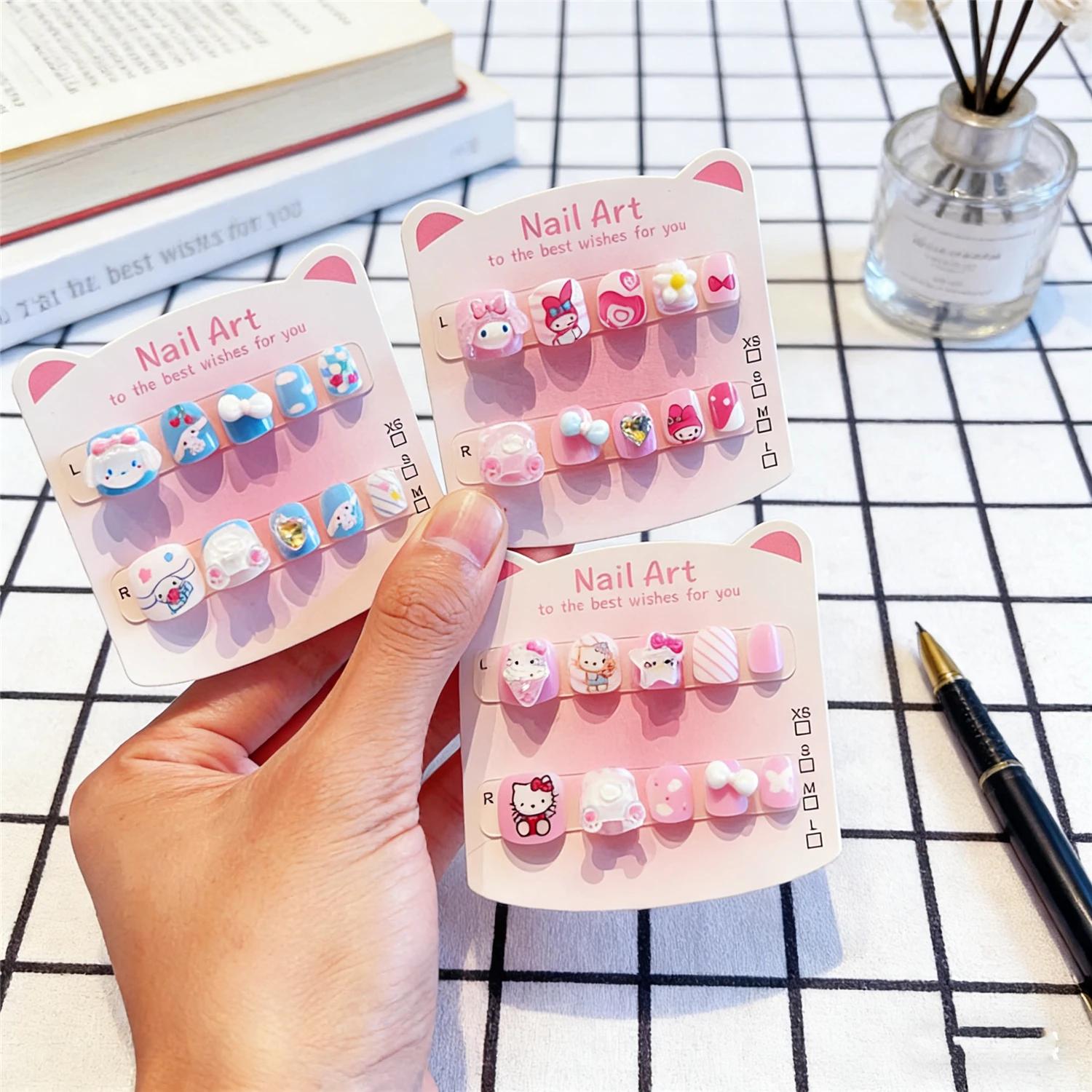 Sanrio enfants presse sur ongles et autocollants (Hello Kitty/Kuromi/ma mélodie)-3D mignon dessin an