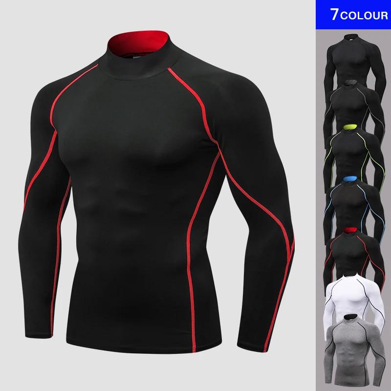 Chemises de Compression à manches longues et col haut pour hommes, collants de sport Cool et sec, Pr