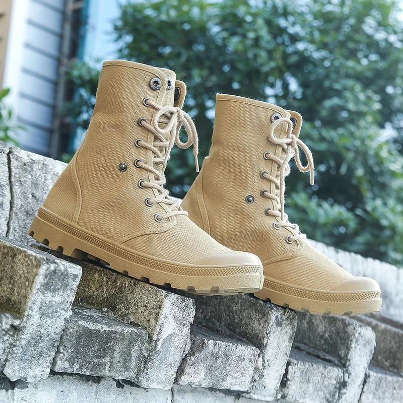 Chaussures de randonnée en plein air pour hommes, bottes de Combat tactiques montantes en toile, cha