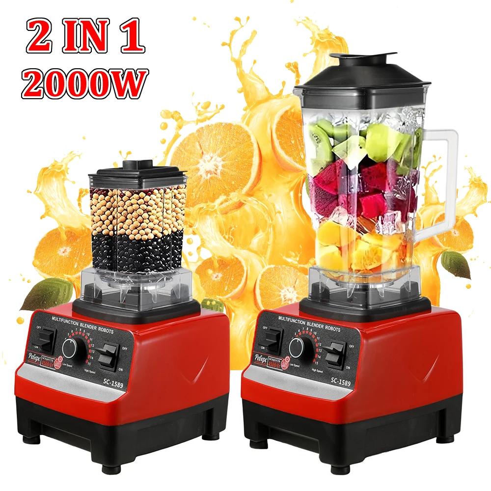Mixeur Électrique 2-en-1 Professionnel 2000W, Extracteur de Jus, Préparateur de Smoothies, Mixeur de