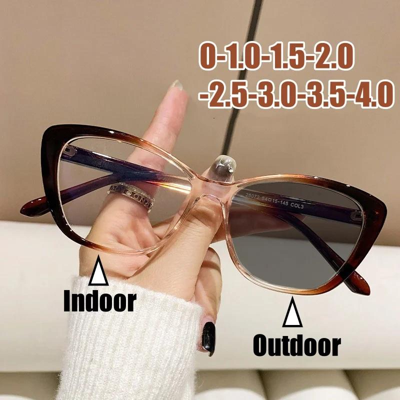 Lunettes de myopie photochromiques d'extérieur pour femmes, unisexe, Vintage, œil de chat, moins dio