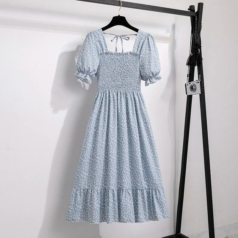 Printemps été robes en mousseline de soie mode femme taille élastique à manches courtes plissée tenu