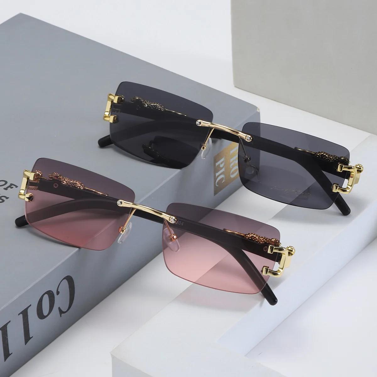 Lunettes de soleil rectangulaires sans monture pour hommes et femmes, à la mode, personnalisées, pou