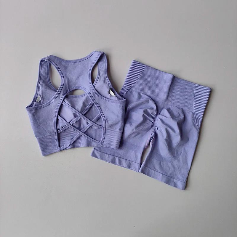Ensemble de yoga sans couture pour femmes, soutien-gorge de sport sexy, costume short de sport taill