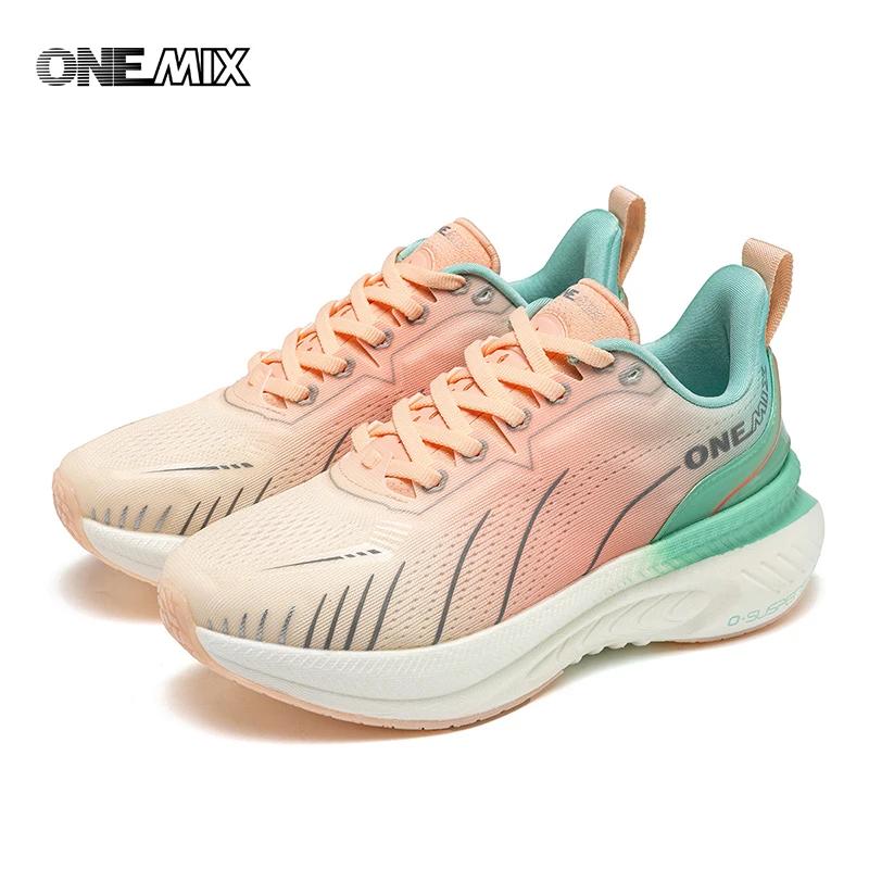 Chaussures de course femme ONEMIX respirantes 2024 - Baskets sport amortissantes noires et roses