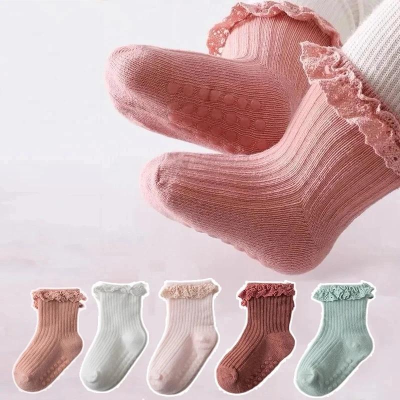 1/3/4/5 paires coton couleur Pure enfant en bas âge fille dentelle chaussettes infantile bébé filles