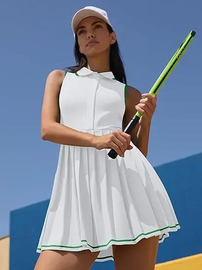 Anfilia Robe de tennis pour femme Polo Demi-fermeture éclair plissée avec soutien-gorge intégré Shor