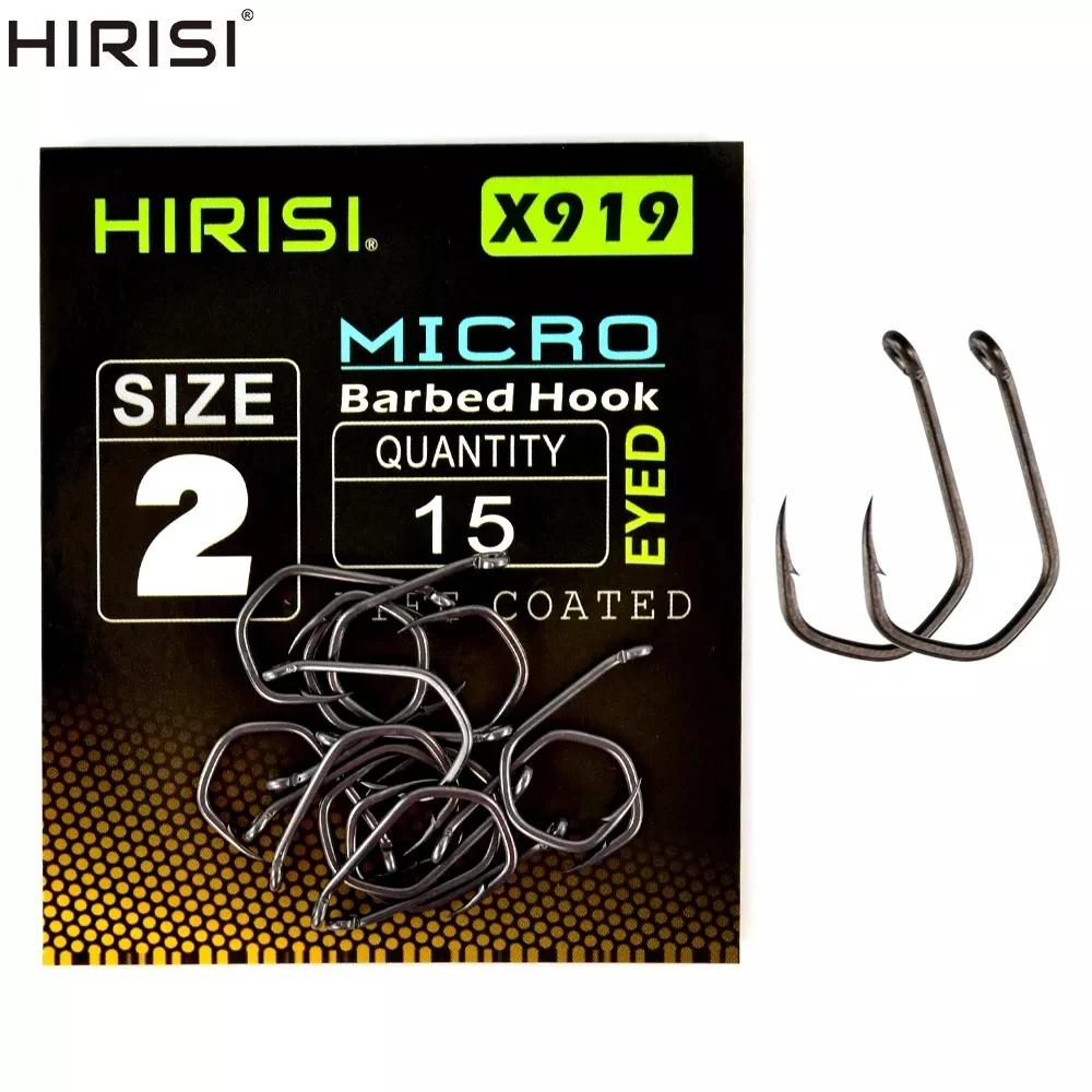 Hirisi 15 pièces PTFE enduit hameçon en acier à haute teneur en carbone Micro barbelé avec oeil carp