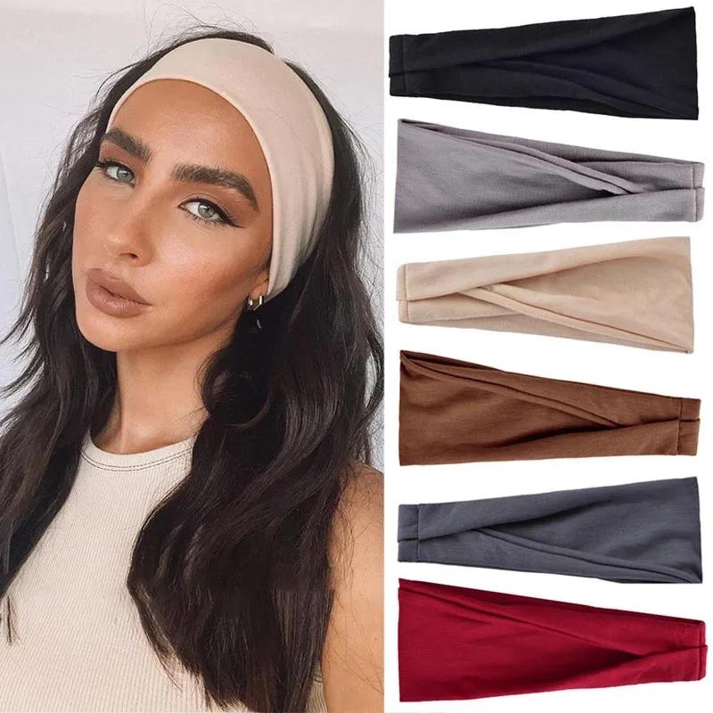 Femmes bandeau Turban couleur unie élastiques bandes de cheveux Yoga bandeau mode maquillage cheveux