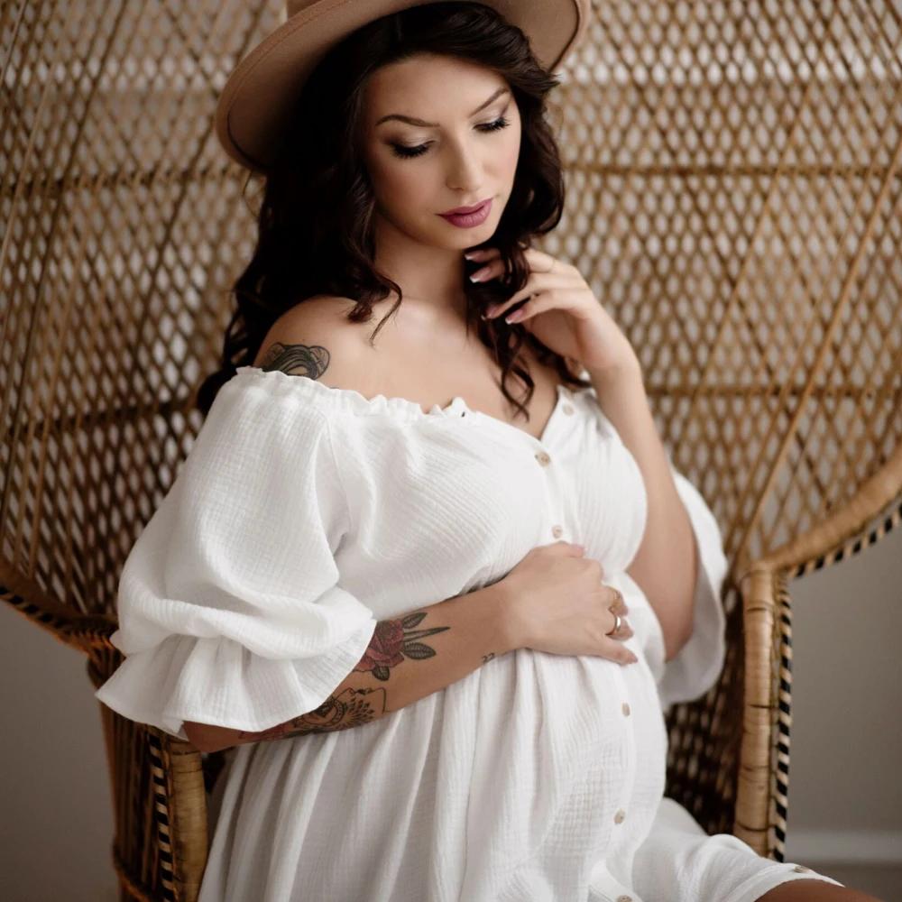 Robes de style bohème pour femmes enceintes, vêtements doux pour la peau, lin et coton, séance photo