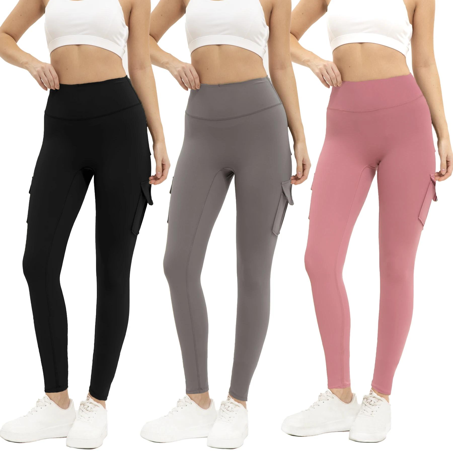 Leggings de gymnastique de couleur unie pour femmes, 3 pièces, taille haute, pantalon de Yoga, Fitne