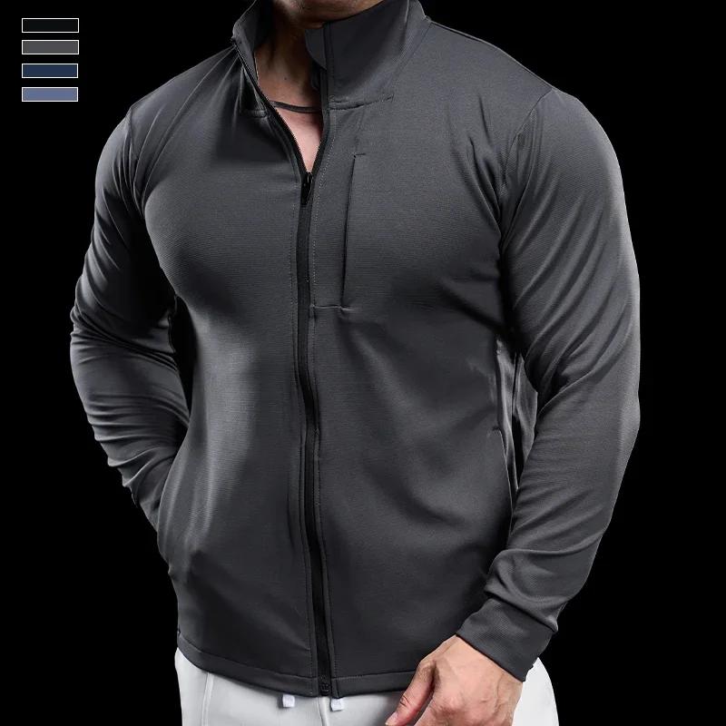 Veste de sport à fermeture éclair pour homme, sweat-shirt de fitness à séchage rapide, vestes de cou