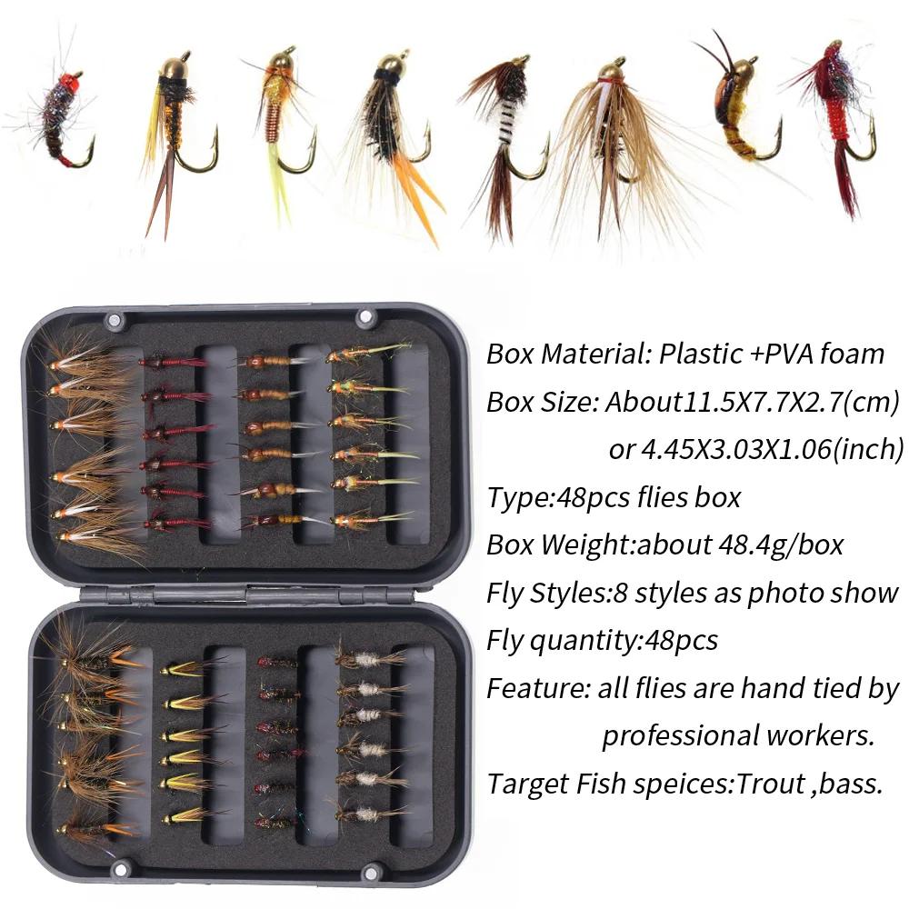 Vampfly 48 pièces ensemble de mouches boîte tête de perle cuivre John nymphe Caddis mai mouche nymph