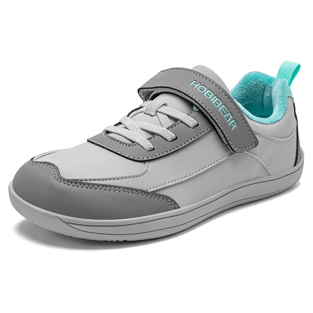 HOBIBEAR enfants fausse fourrure doublé pieds nus chaussures hiver large orteil boîte en cuir artifi