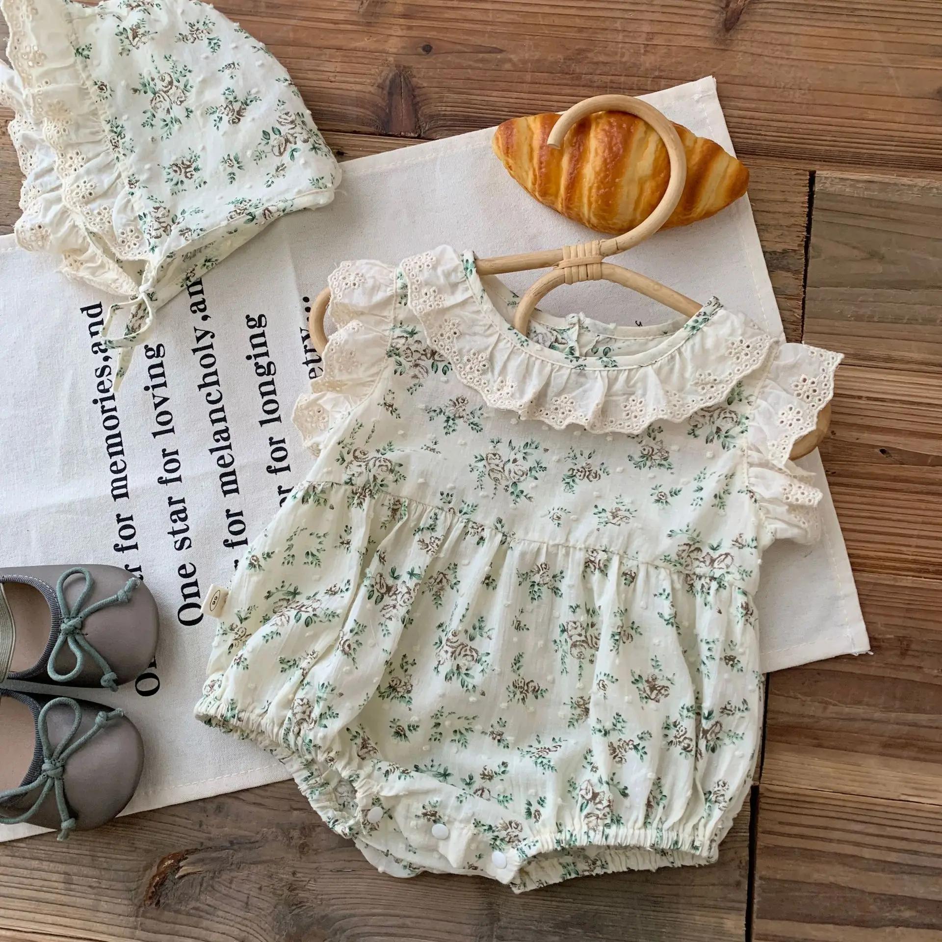 Nouveau dans: body à manches volantes froncées à fleurs mignonnes pour nouveau-nés filles 98% coton