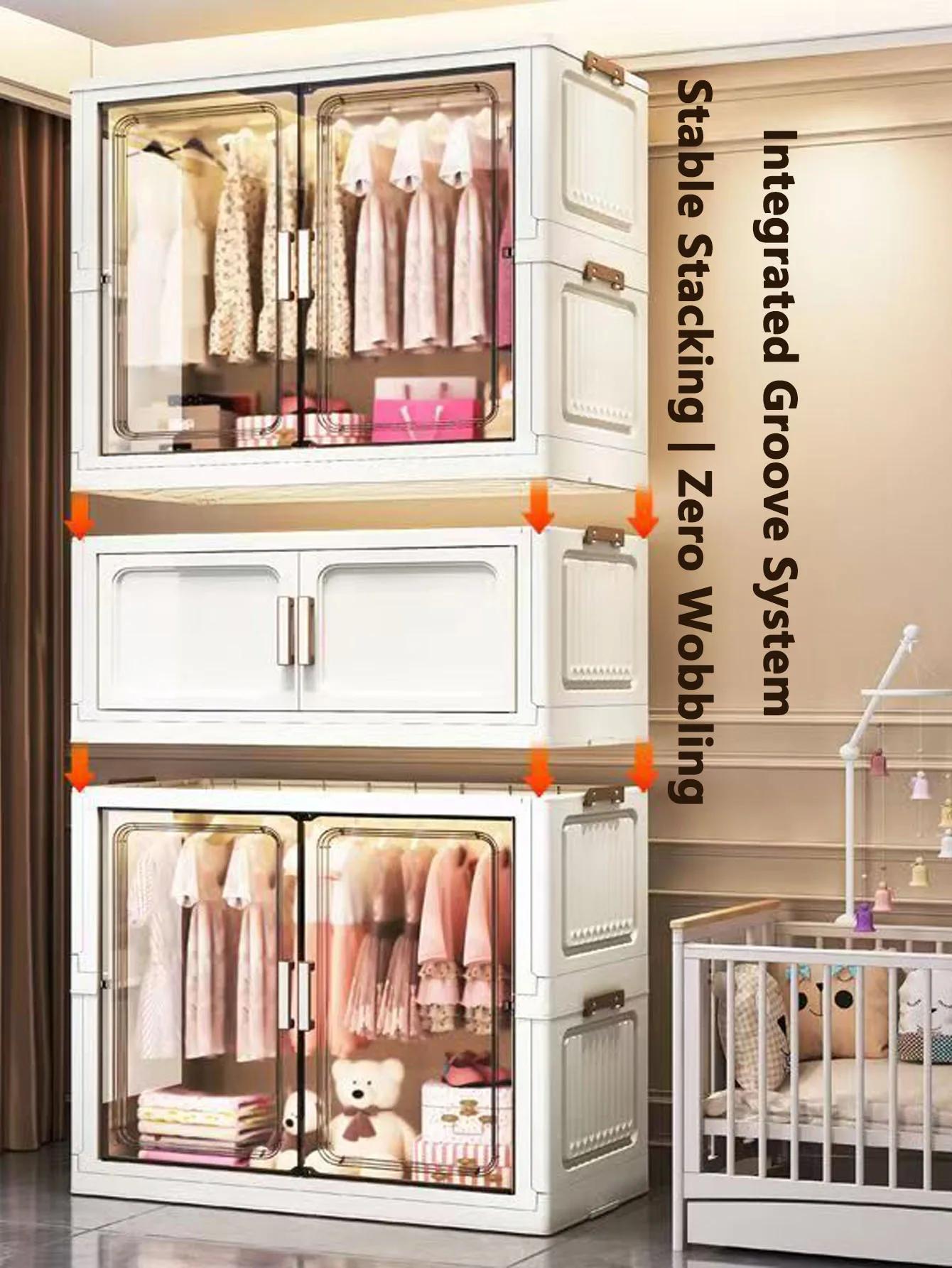 Armoire de rangement pliante multifonctionnelle avec portes blanc/noir/gris pour organisateur de sal