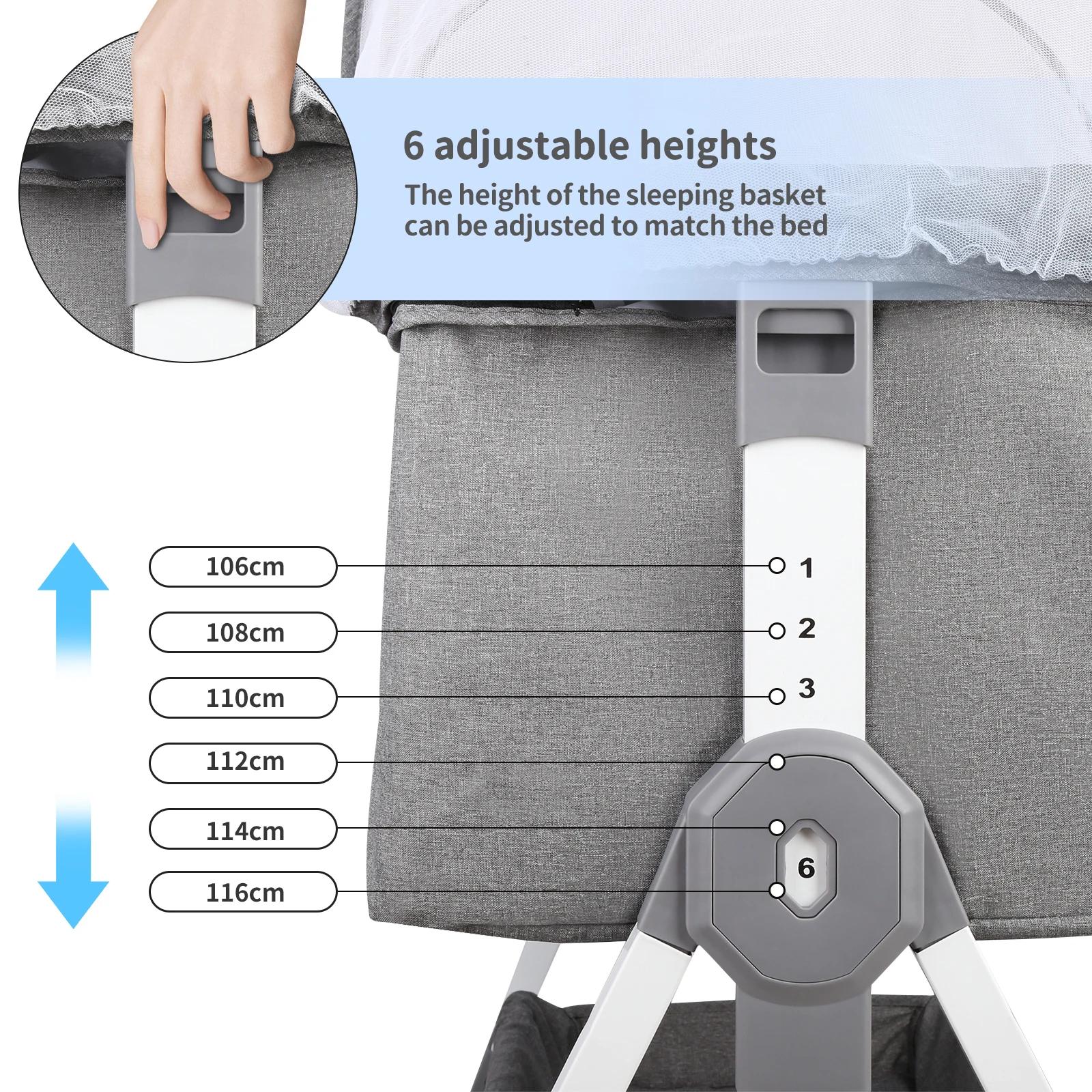 Lit d'appoint Cododo, 3 en 1, Lit de Bébé, Berceau avec Matelas, Hauteur Réglable 6 Niveaux, Inclina