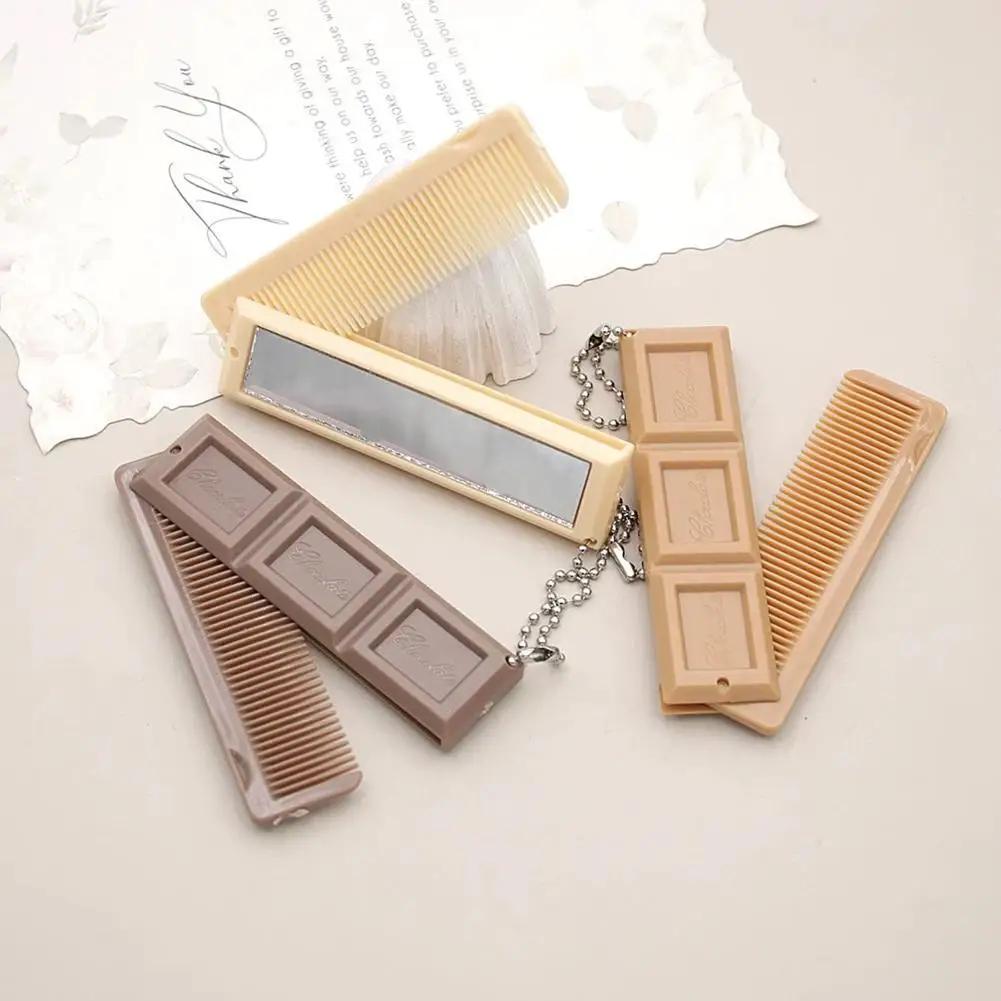 Peigne pliant 2 en 1 en forme de chocolat avec miroir, peigne de Massage Portable, brosse pour Salon